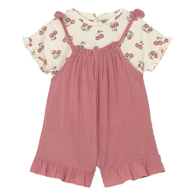 Picture of Mayoral Toddler Girls Summer Cherry Top & Playsuit Set X 2 - Cream Pink