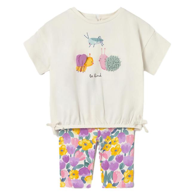 Picture of Mayoral Toddler Girls Summer Applique Top & Tulip Print Leggings Set X 2 - Cream Lilac