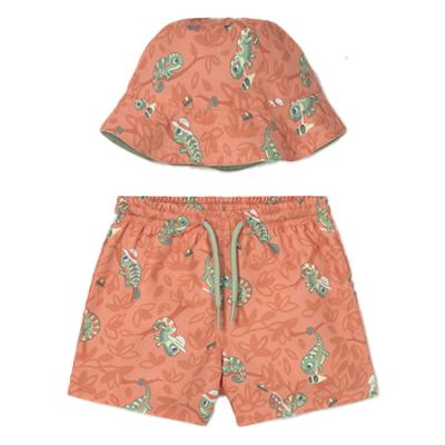 Picture of Mayoral Toddler Boys Summer Hat & Chameleon Print Swim Shorts Set X 2 - Orange Green