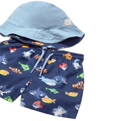 Picture of Mayoral Toddler Boys Summer Hat & Fish Print Swim Shorts Set X 2 - Blue Multi