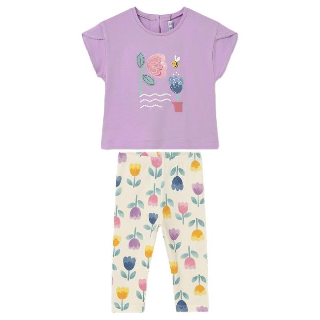 Picture of Mayoral Toddler Girls Summer Top & Tulip Print Leggings Set X 2 - Lilac Multi