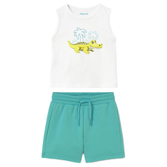 Picture of Mayoral Toddler Boys Summer Crocodile Print Top & Shorts Set X 2 - White Aquamarine