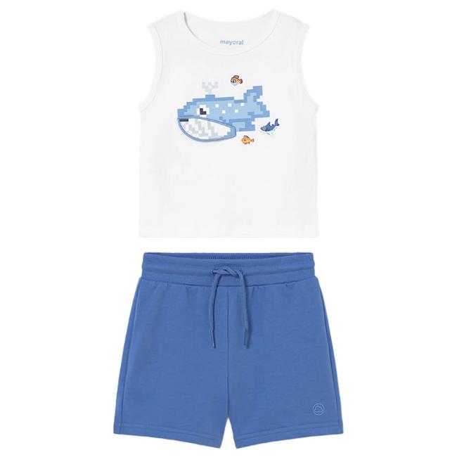 Picture of Mayoral Toddler Boys Summer Fish Print Top & Shorts Set X 2 - White Blue