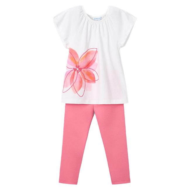 Picture of Mayoral Girls Summer Tunic & Legging Set X 2 - Cream Pink