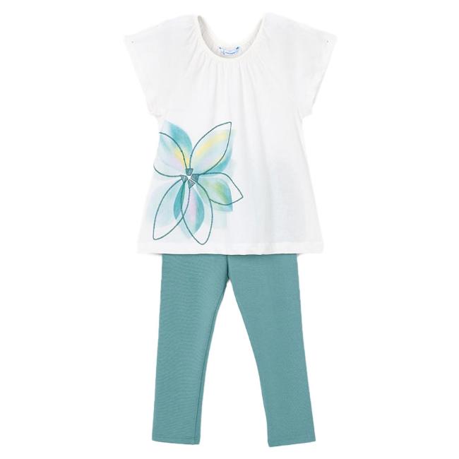 Picture of Mayoral Girls Summer Tunic & Legging Set X 2 - Cream Green