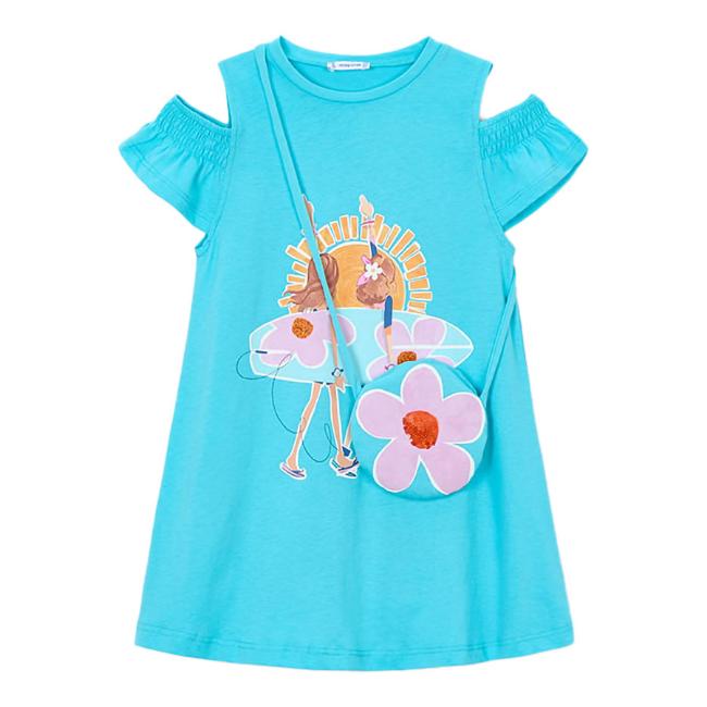 Picture of Mayoral Girls Summer Dress & Bag Set X 2 - Blue