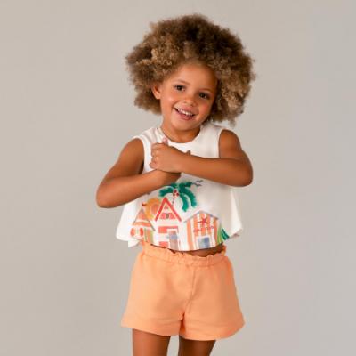 Picture of Mayoral Girls Summer Graphic T-Shirt & Shorts Set X 2 - Apricot