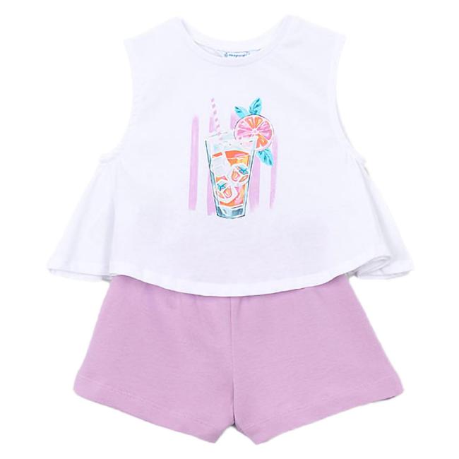 Picture of Mayoral Girls Summer Graphic T-Shirt & Shorts Set X 2 - Lilac