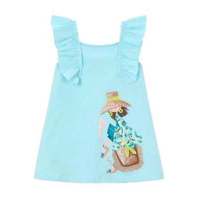 Picture of Mayoral Girls Summer Ruffle Dress With Applique - Blue