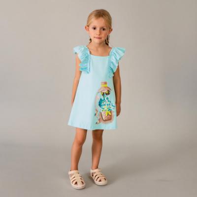 Picture of Mayoral Girls Summer Ruffle Dress With Applique - Blue