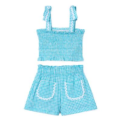 Picture of Mayoral Girls Summer Elastic Smock Gingham Top & Shorts Set X 2 - Blue