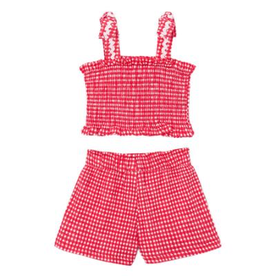 Picture of Mayoral Girls Summer Elastic Smock Gingham Top & Shorts Set X 2 - Red