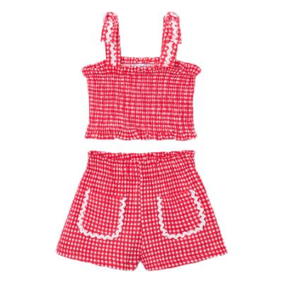 Picture of Mayoral Girls Summer Elastic Smock Gingham Top & Shorts Set X 2 - Red