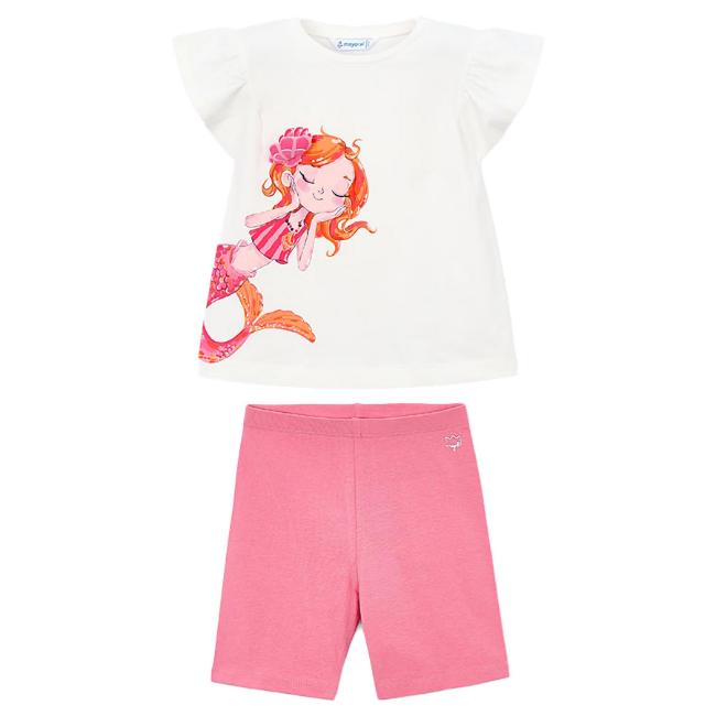 Picture of Mayoral Girls Summer Mermaid Top & Cycling Shorts Set X 2 - Cream Pink
