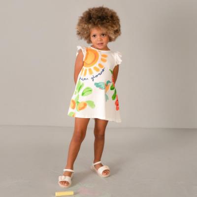 Picture of Mayoral Girls Summer Ruffle Dress With Hummingbird - White Multi