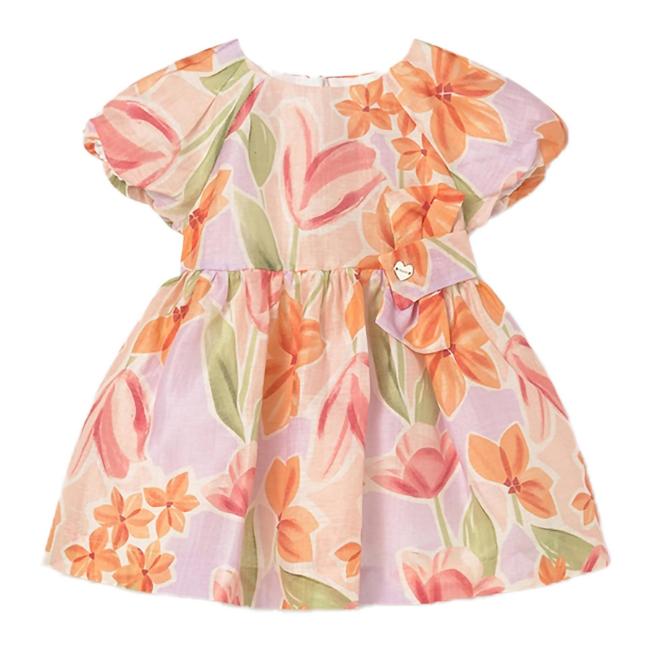 Picture of Mayoral Toddler Girls Summer Dress With Fixed Bow Front - Blossom Pink