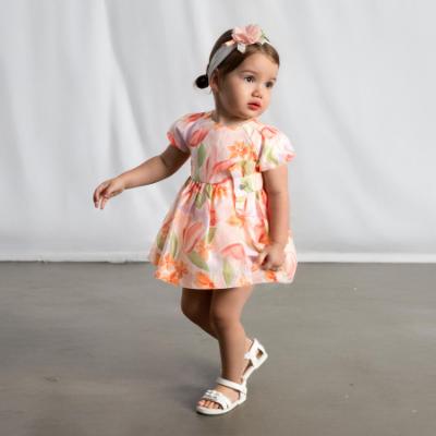 Picture of Mayoral Toddler Girls Summer Dress With Fixed Bow Front - Blossom Pink
