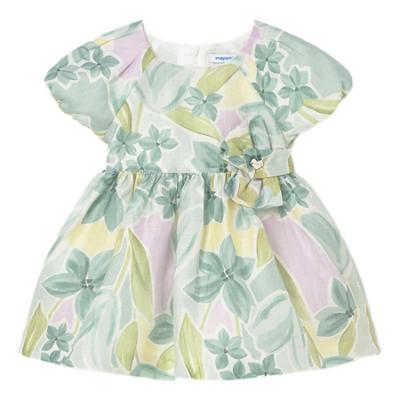 Picture of Mayoral Toddler Girls Summer Dress With Fixed Bow Front - Lake Green