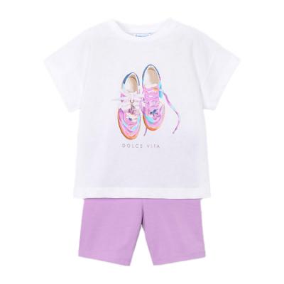 Picture of Mayoral Girls Summer Trainer Print Top & Cycling Shorts Set X 2 - White Lilac