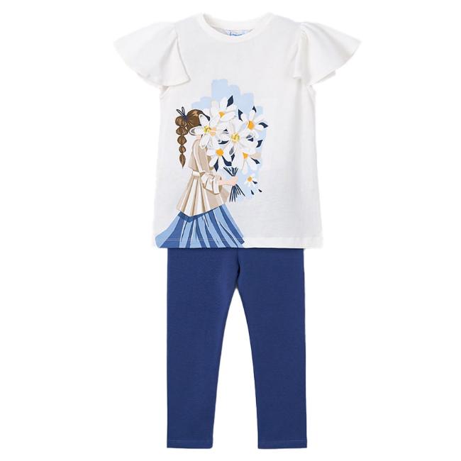 Picture of Mayoral Girls Summer Tunic & Leggings Set X 2 - Cream Navy