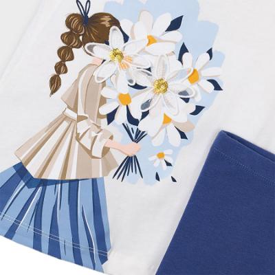 Picture of Mayoral Girls Summer Tunic & Leggings Set X 2 - Cream Navy