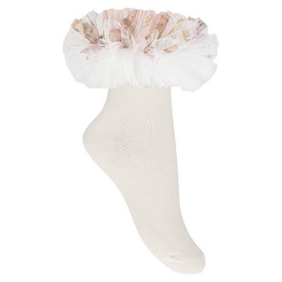 Picture of Daga Girls Twinkle Flight Ankle Socks With Tulle - White Beige