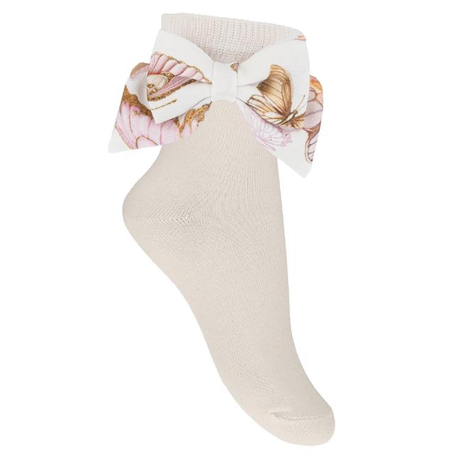 Picture of PRE ORDER Daga Girls Twinkle Flight Ankle Socks With Bow - White Beige