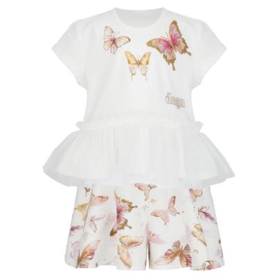 Picture of Daga Girls Twinkle Flight Applique Top & Poplin Shorts Set X 2 - White Beige