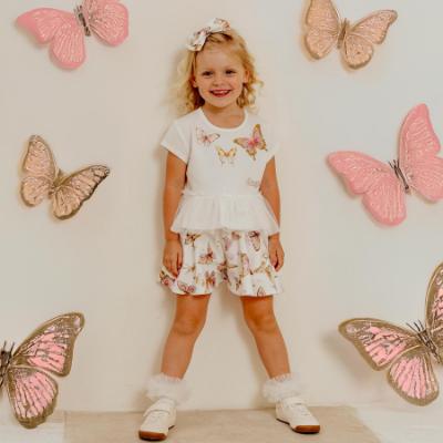 Picture of Daga Girls Twinkle Flight Applique Top & Poplin Shorts Set X 2 - White Beige