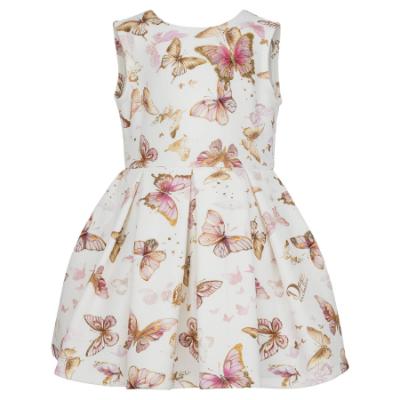 Picture of PRE ORDER Daga Girls Twinkle Flight Print Poplin Dress  With Big Bow - White Beige