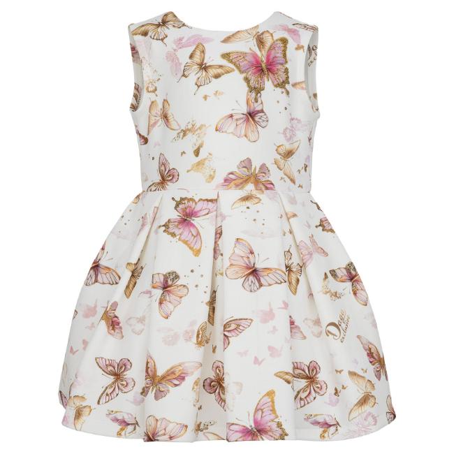 Picture of PRE ORDER Daga Girls Twinkle Flight Print Poplin Dress  With Big Bow - White Beige