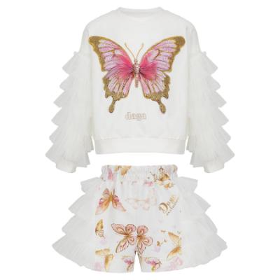 Picture of Daga Girls Twinkle Flight Applique & Tulle Sweater & Tulle Ruffles Shorts Set X 2 - White Beige