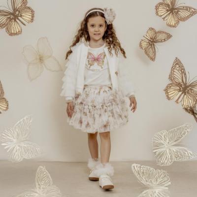 Picture of Daga Girls Twinkle Flight Applique & Tulle Top & Tulle Ruffle Skirt Set X 2 - White Beige