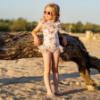 Picture of Daga Girls Twinkle Flight Print Swimsuit With Tulle - Beige Multi
