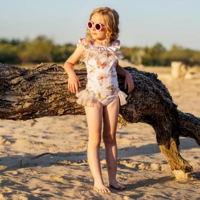 Picture of Daga Girls Twinkle Flight Print Swimsuit With Tulle - Beige Multi