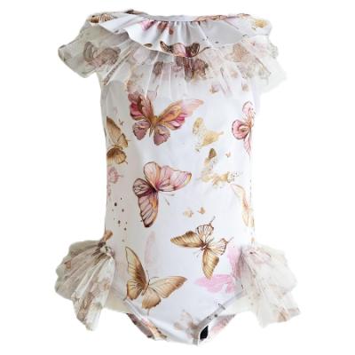 Picture of PRE ORDER Daga Girls Twinkle Flight Print Swimsuit With Tulle - Beige Multi