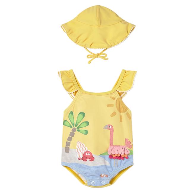 Picture of Mayoral Newborn Girls Ruffle Swim Suit & Sunhat Set X 2 - Yellow Multi