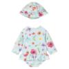 Picture of Mayoral Newborn Girls Skirted Floral Swim Suit & Sunhat Set X 2 - Aqua Multi