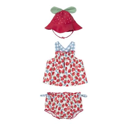 Picture of Mayoral Newborn Girls Strawberry Print Bikini & Sunhat Set X 3 - Red Blue