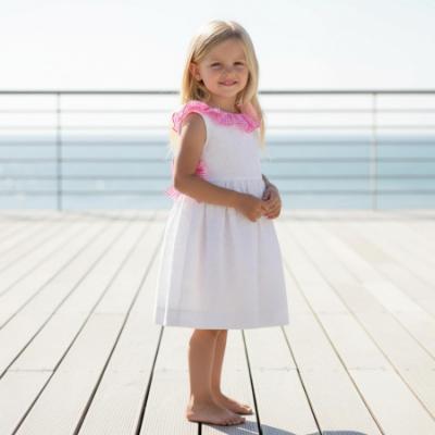 Picture of PRE ORDER Miranda Girls Fluor Gingham Ruffle Dress - White Neon Pink