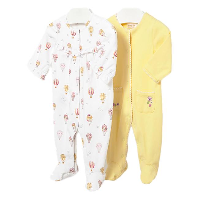 Picture of Mayoral Newborn Baby Girls Summer Set of Onesies Gift Set X 2 - Ivory Lemon Multi