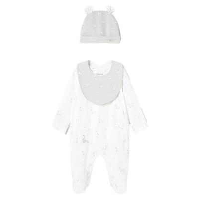 Picture of Mayoral Newborn Baby Unisex Duck Print Onesie Hat Bib Gift Set  X 3 - White Beige Grey