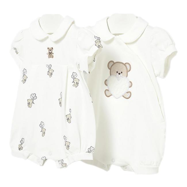 Picture of Mayoral Newborn Baby Unisex Teddy & Heart Rompers X 2 - Ivory Beige