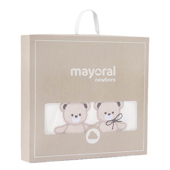 Picture of Mayoral Newborn Baby Unisex Applique Teddy Cotton Blanket - Ivory Beige