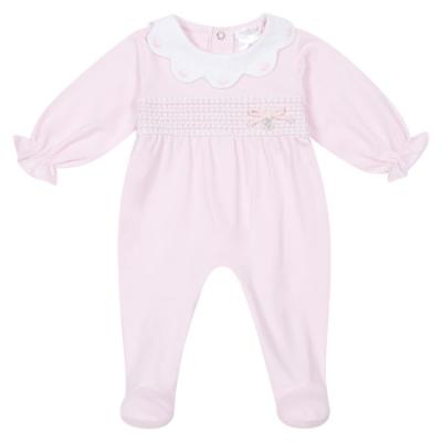 Picture of Deolinda Baby Girls California Smocked Bodice Babygrow In Gift Box - Pink