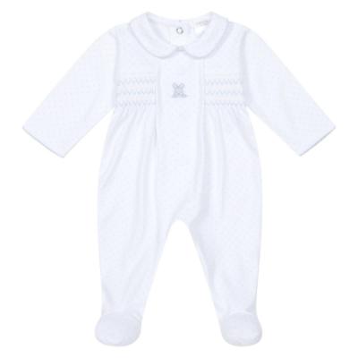 Picture of Deolinda Baby Boys Confetti Smocked Bodice Polka Babygrow In Gift Box - White Blue