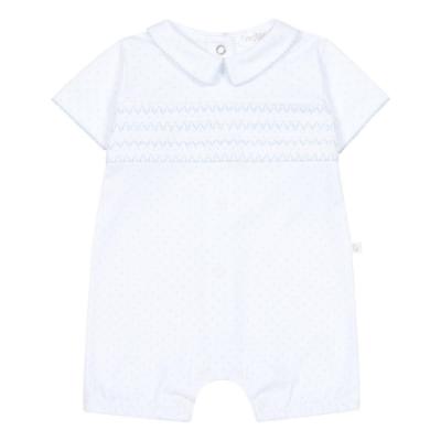 Picture of Deolinda Baby Boys Confetti Smocked Bodice Polka Romper - White Blue