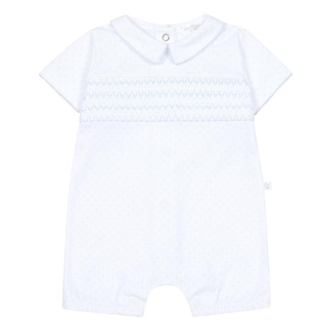 Picture of Deolinda Baby Boys Confetti Smocked Bodice Polka Romper - White Blue
