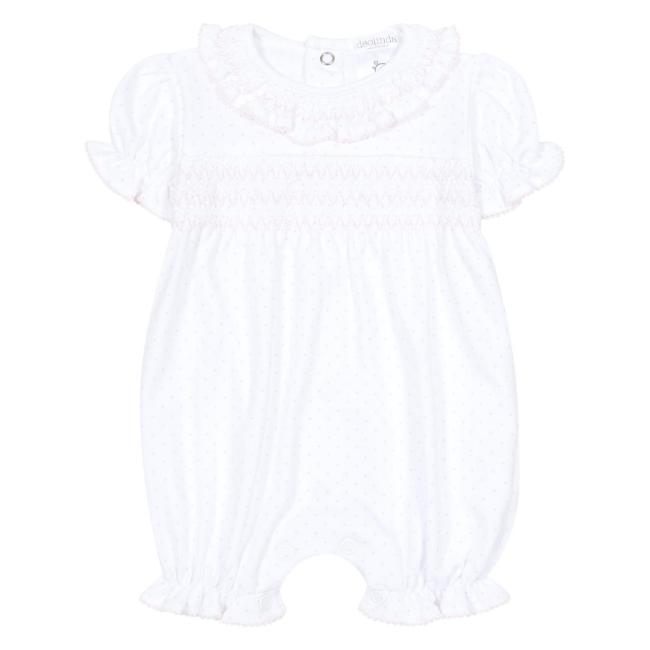 Picture of Deolinda Baby Girls Confetti Smocked Bodice Polka Romper - White Pink