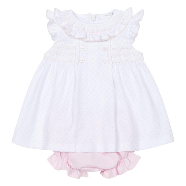 Picture of Deolinda Baby Girls Confetti Smocked Polka Bloomer Set X 2 - White Pink